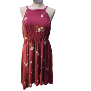 Torrid Summer Dress Floral Wine color Cinch Waist Size1X.